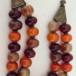 ANTIQUE CARNELIAN AGATE BAKELITE AMBER DOUBLE STRAND NECKLACE
